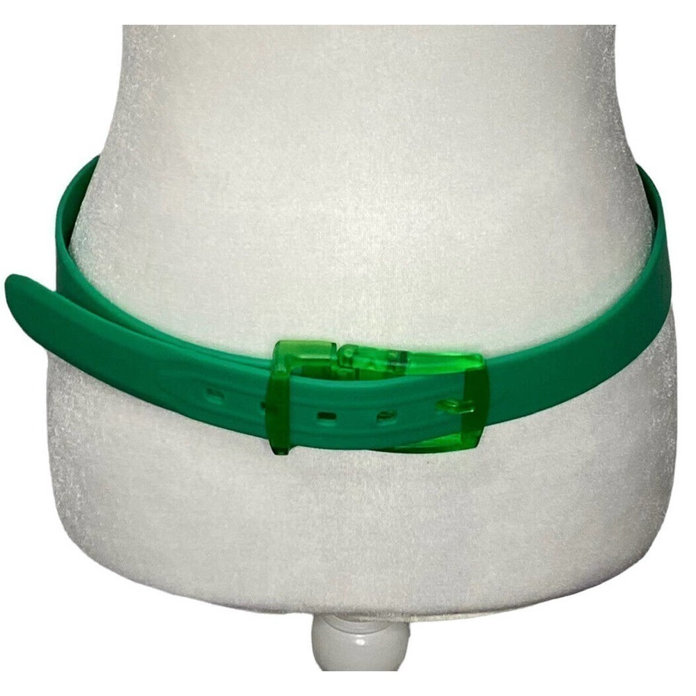 Women Adjustable Plastic Buckle Jelly Silicone Waist Belt Solid Green Waistband